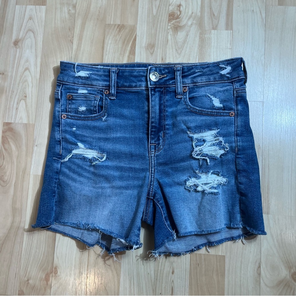American Eagle Womens Super Stretch High Rise Shortie Distressed Shorts Size 4